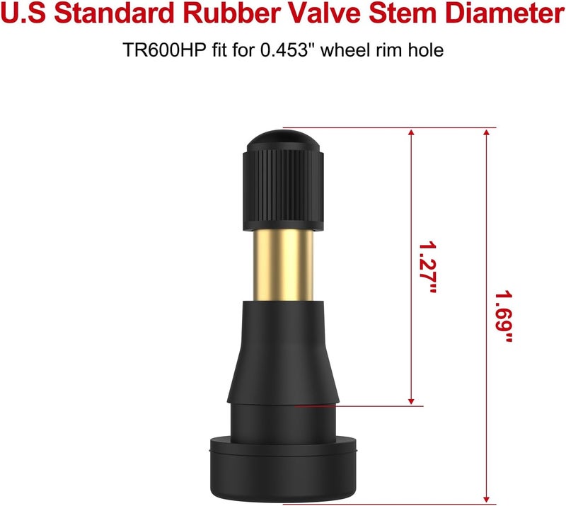SUN SOUL TR600HP High Pressure Brass Stem EPDM Rubber Snap-in Tire Valves, Fit for 0.453 inch 11.5mm Rim Holes and for Most of Pick-up, Heavy-Duty Vehicles, Pack of 5pcs Valves - Image 2